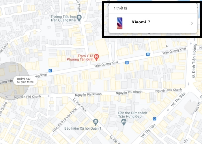 Nhấn chọn "Tìm thiết bị" và quan sát bản đồ