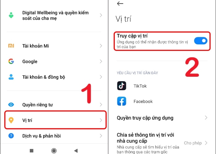 Mở truy cập vị trí trên điện thoại Xiaomi
