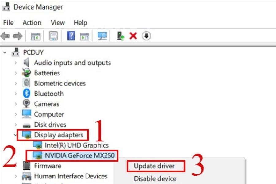 Tiến hành cập nhật driver mới nhất để tối ưu hóa