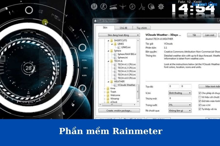 Rainmeter hỗ trợ kiểm tra thông số phần cứng