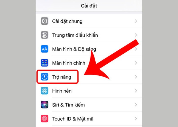 Chọn vào "Trợ năng" trong "Cài đặt"