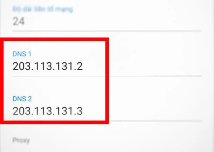 Điền địa chỉ DNS vào cả hai DNS 1,2
