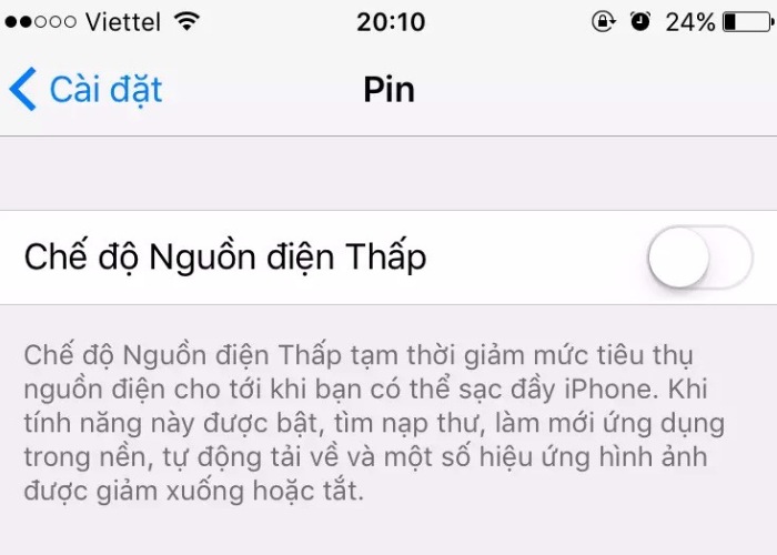 Tắt "Chế độ Nguồn điện Thấp"
