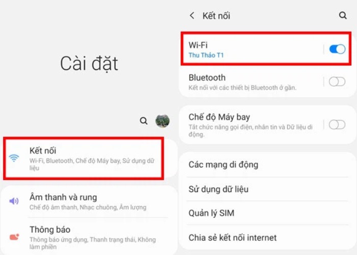 Vào "Cài đặt" sau đó chọn "Kết nối"