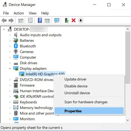 Click chọn Properties