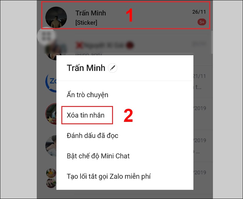 Xóa tin nhắn trên Zalo