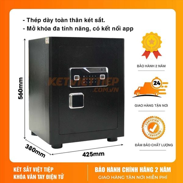 Két Sắt Việt Tiệp Vân Tay Điện tử KVTE60 Chống cháy, Báo Động về Điện Thoại