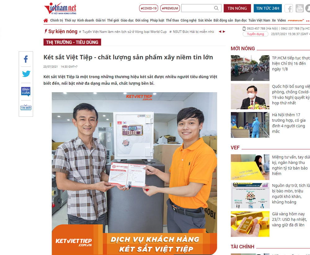 Báo Vietnamnet: Két sắt Việt Tiệp - chất lượng sản phẩm xây niềm tin lớn