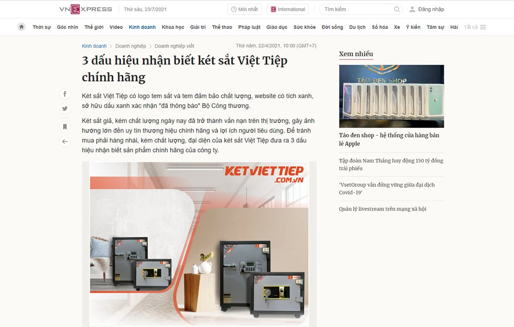 Vnexpress - 3 dấu hiệu nhận biết két sắt Việt Tiệp chính hãng