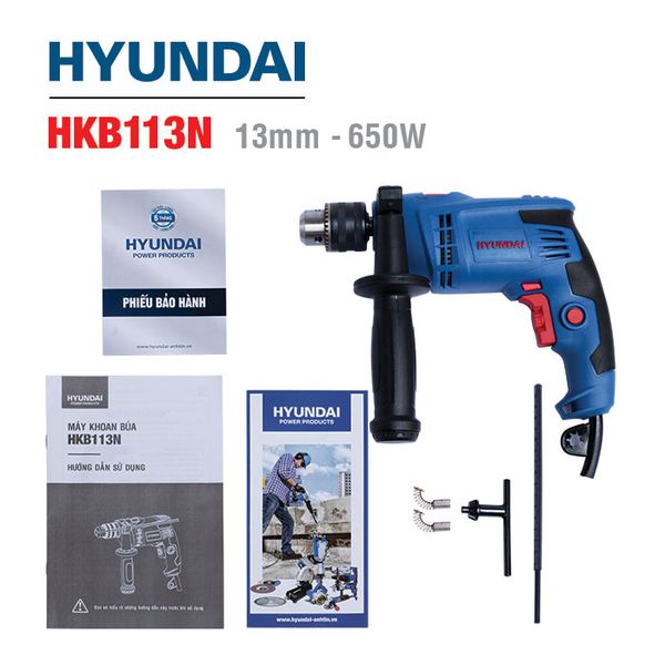 máy khoan búa Hyundai HKB113N đầy đủ phụ kiện