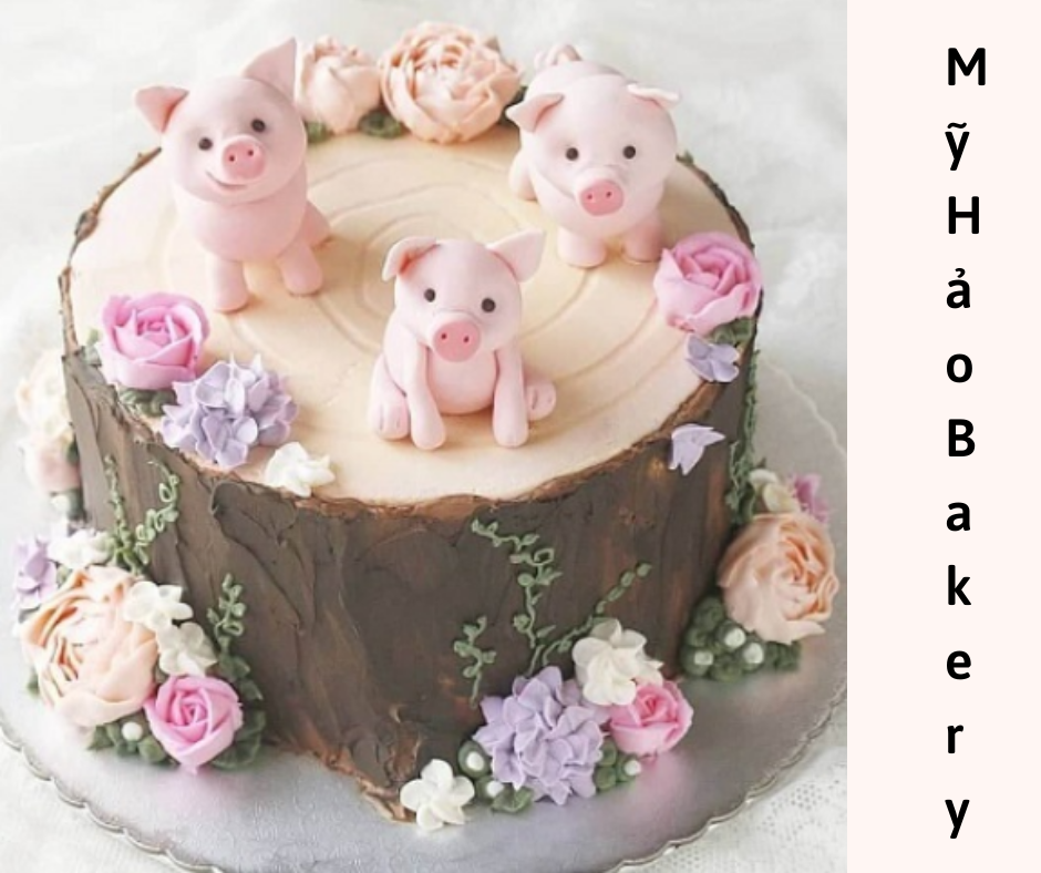Bánh sinh nhật tạo hình 3d con heo tuổi hợi và hoa hồng tặng bé gái  Bánh  Kem Ngộ Nghĩnh