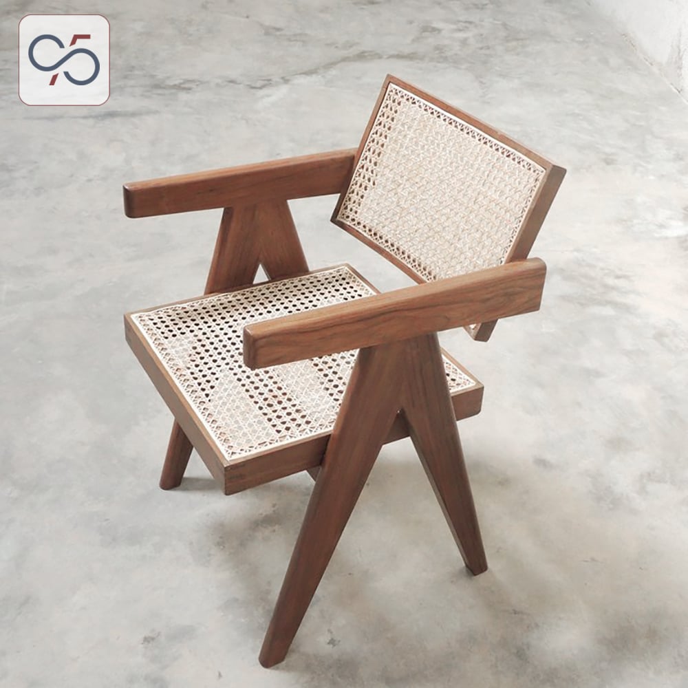 Ghế-ăn-cafe-có-tay-gỗ-mây-V-leg-PIERRE-JEANNERET-Nâu-walnut-3