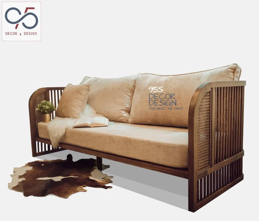 sofa-gỗ-rustic-indochine-tay-mây-nan-lung