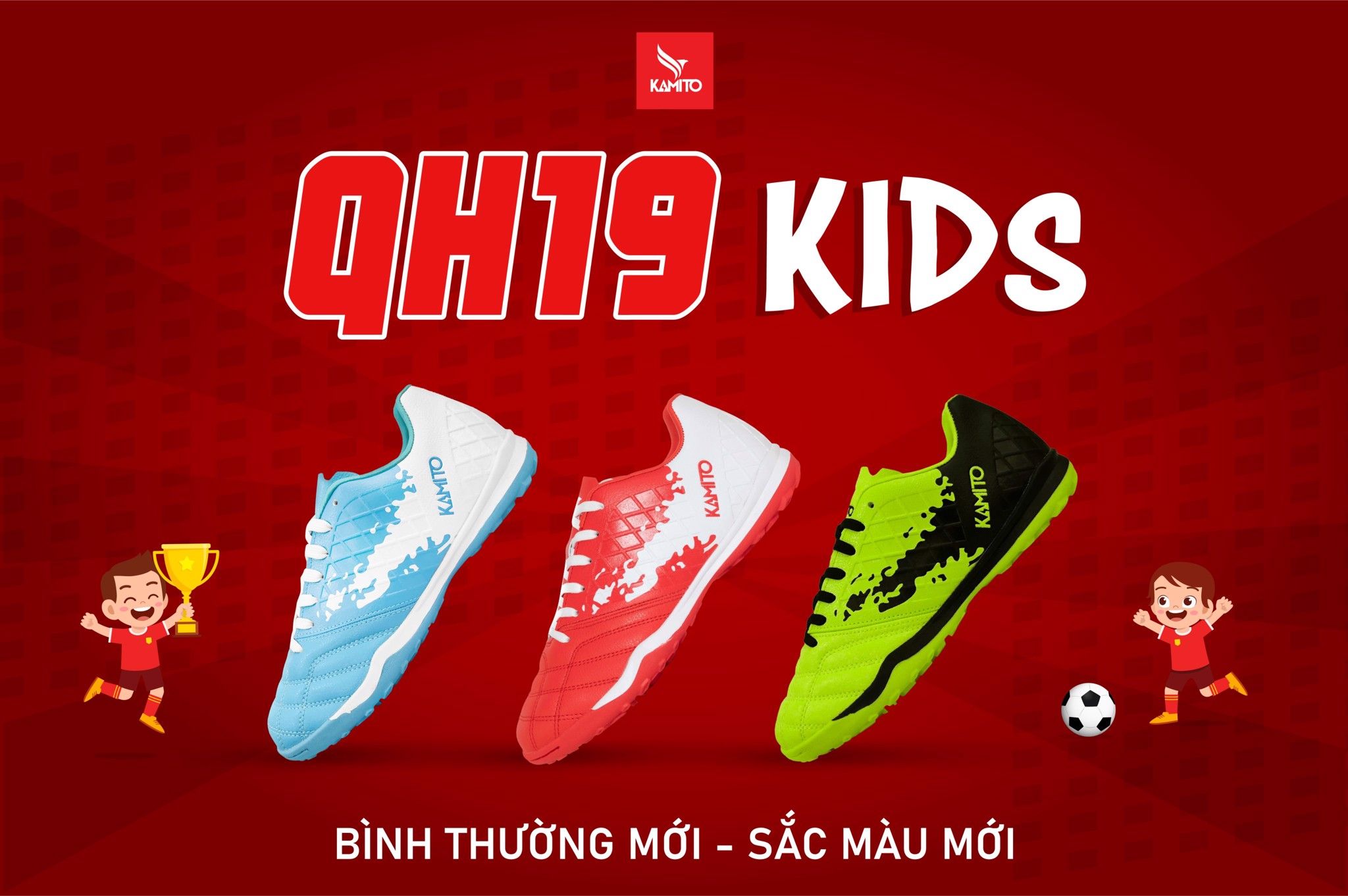 GIÀY BÓNG ĐÁ TRẺ EM KAMITO QH19 KIDS - BÌNH THƯỜNG MỚI, SẮC MÀU MỚI