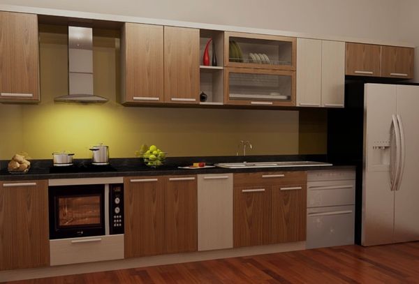 tủ bếp inox cánh gỗ