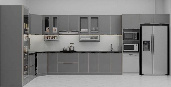 tủ bếp inox kính cường lực