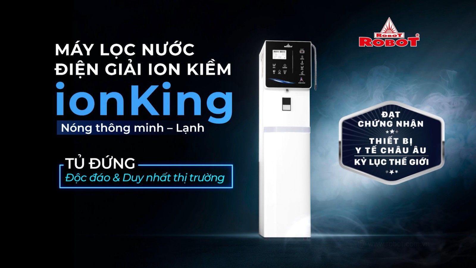 Máy lọc nước iON kiềm ROBOT ionKing thiết kế tủ đứng duy nhất thị trường, đạt Kỷ Lục Thế Giới