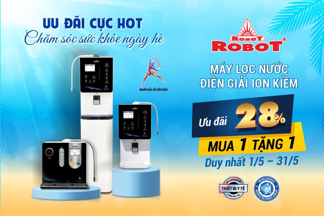 ƯU ĐÃI CỰC HOT Mua 1 Tặng 1| Chăm sóc sức khỏe ngày hè cùng máy lọc nước điện giải ion kiềm ROBOT