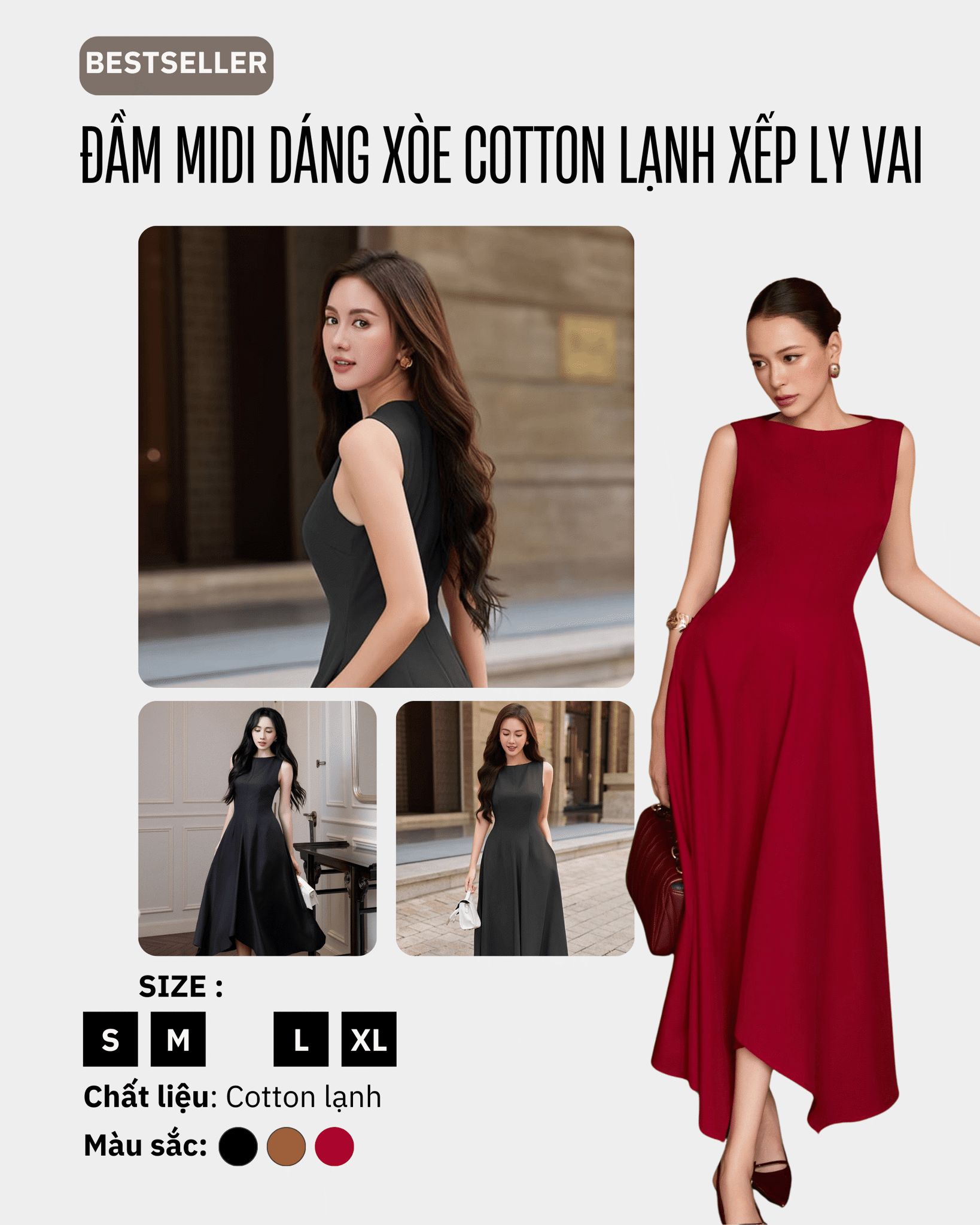 Đầm-Midi-Dáng-Xòe-Cotton-Lạnh-Xếp-Ly-Vai-maybi