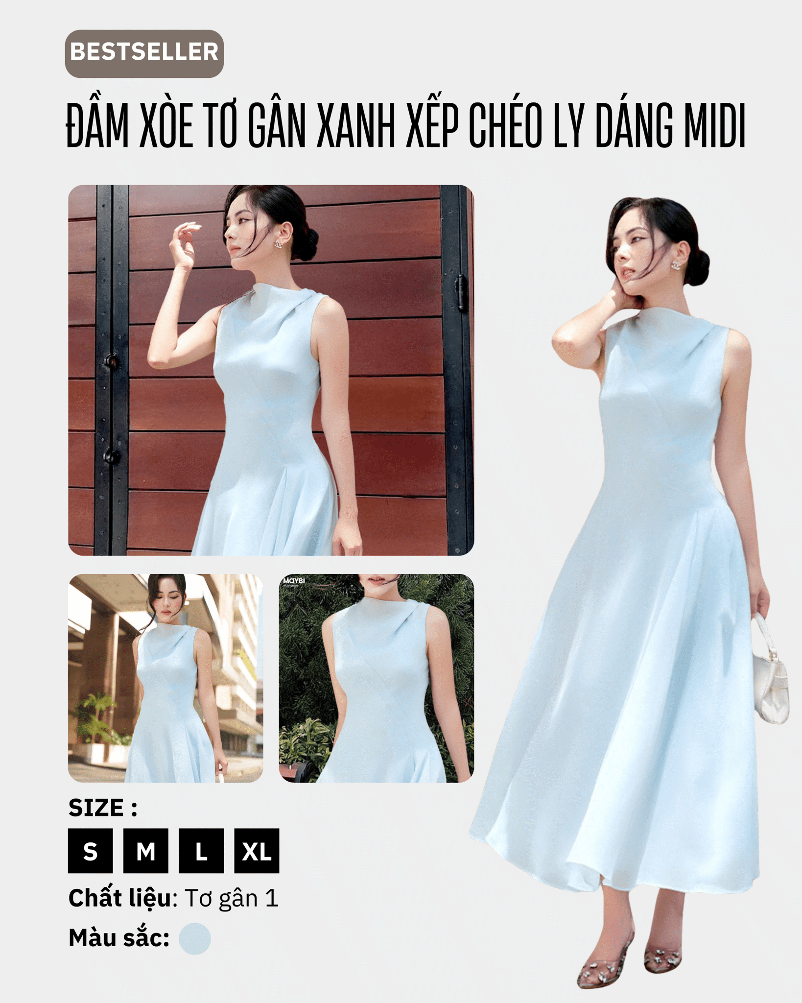 Đầm-Xòe-Tơ-Gân-Xanh-Xếp-Chéo-ly-Dáng-Midi-maybi