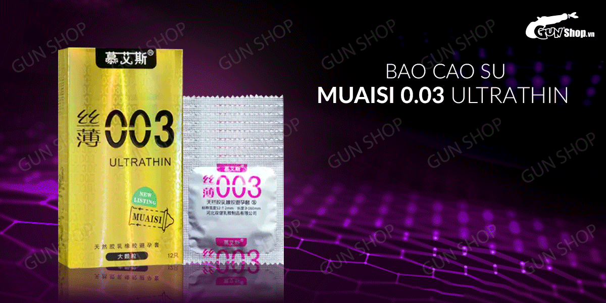 Bao cao su Muaisi 0.03 Ultrathin Vàng chính hãng giá rẻ tại Gunshop