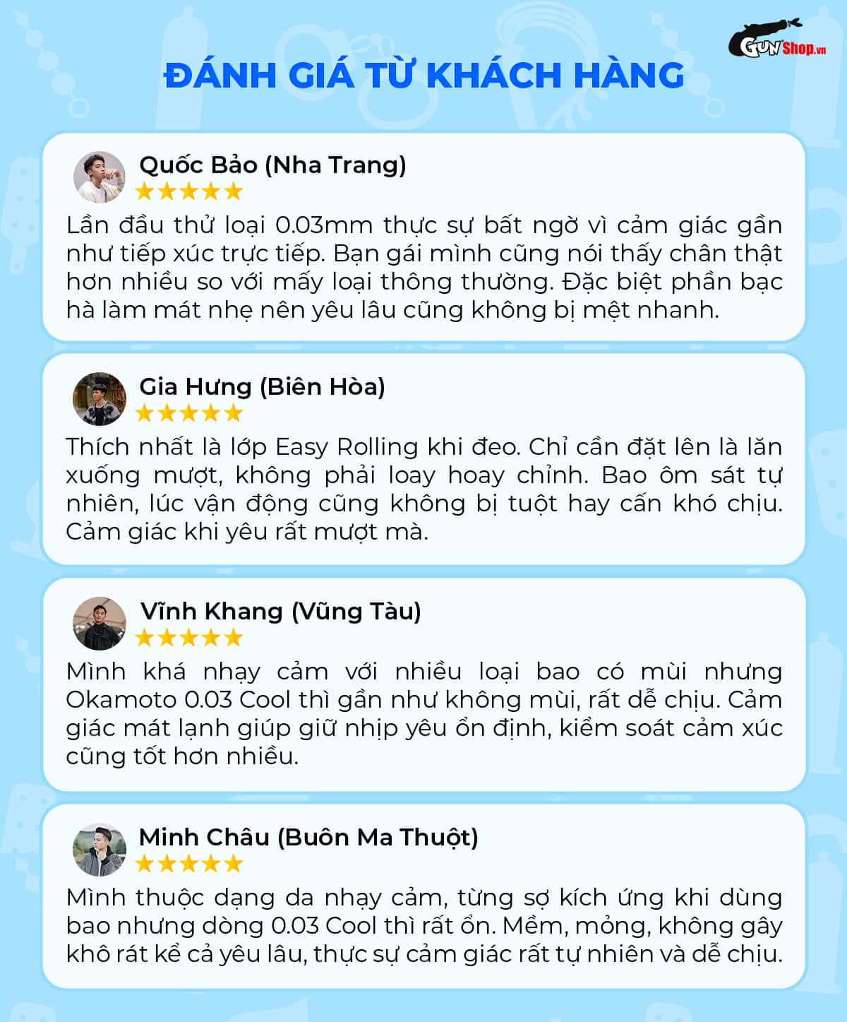 Đánh giá từ khách hàng về Bao cao su Okamoto 0.03 Cool