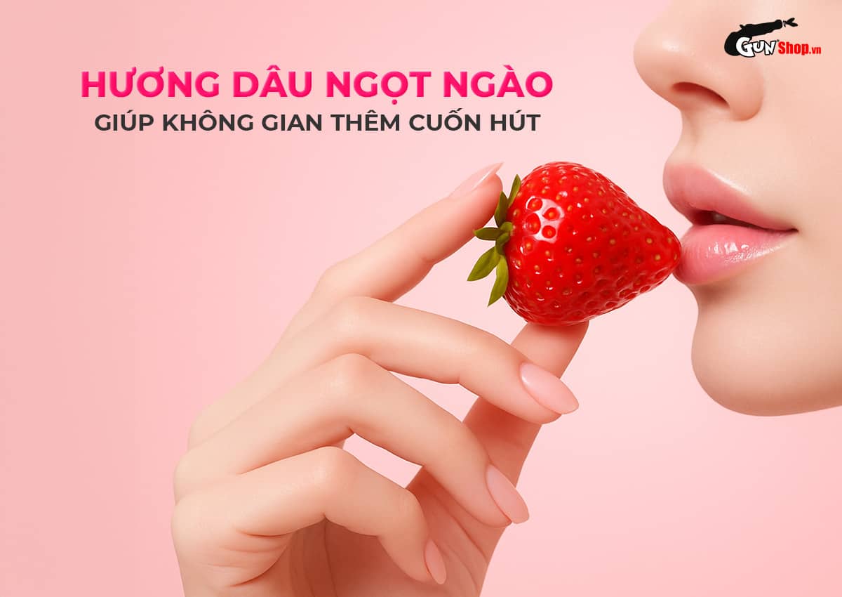 Bao cao su Okamoto Skinless Skin Strawberry hương dâu chính hãng tại Gunshop