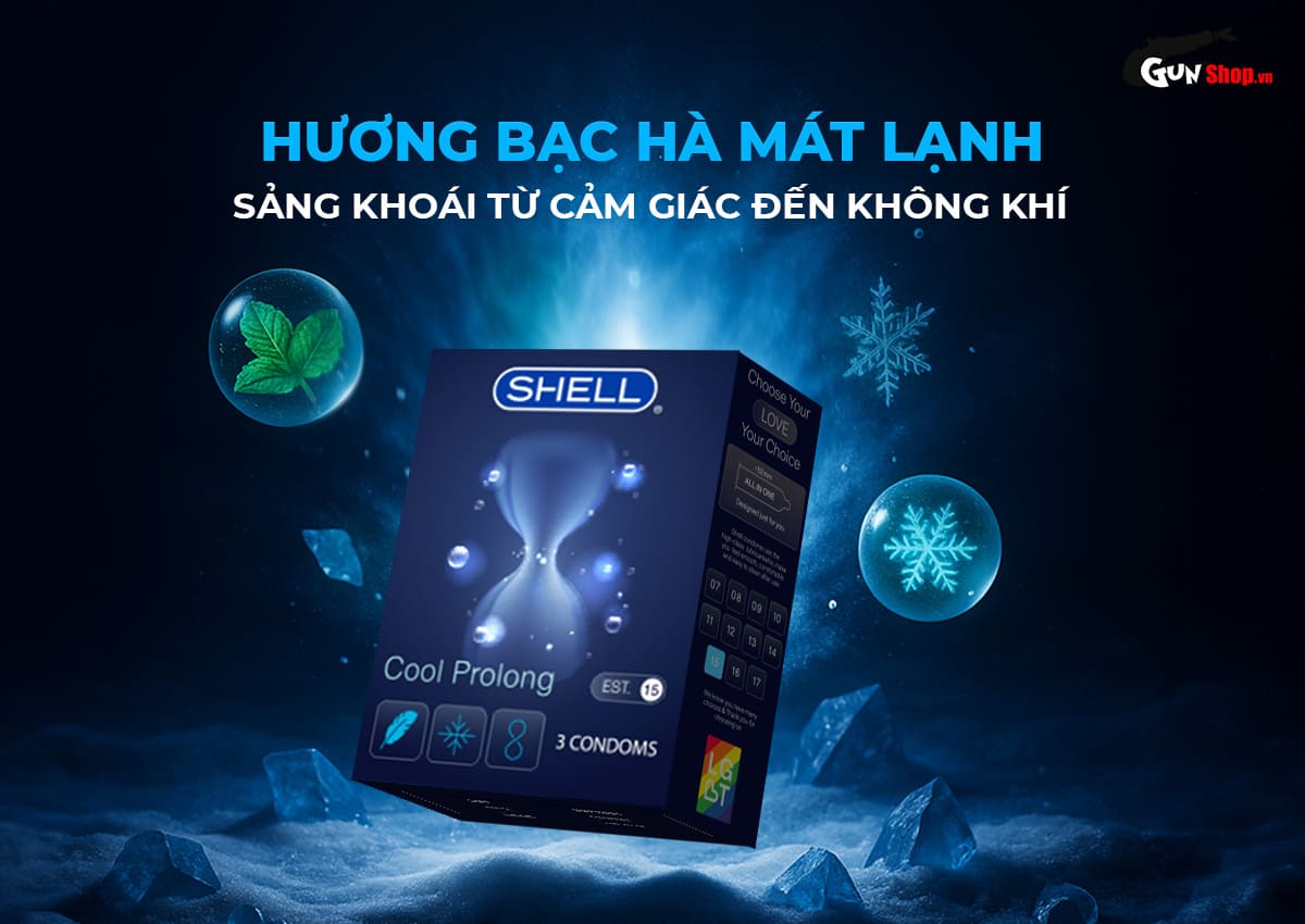 Bao cao su Shell Cool Prolong - Hộp 3 cái chính hang tại Gunshop