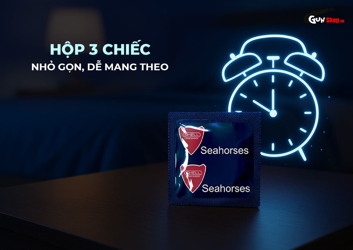 Bao cao su Shell Seahorse - Hộp 3 cái cao cấp tại Gunshop