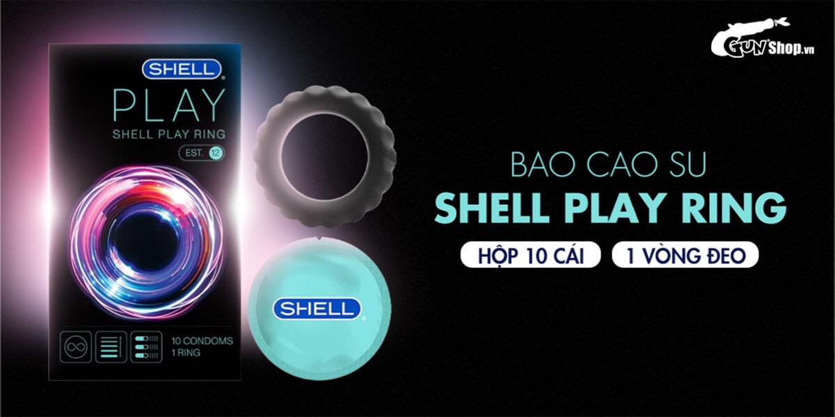 Bao cao su Shell Play Ring 6 tính năng - Hộp 10 cái + 1 vòng đeo kéo dài thời gian