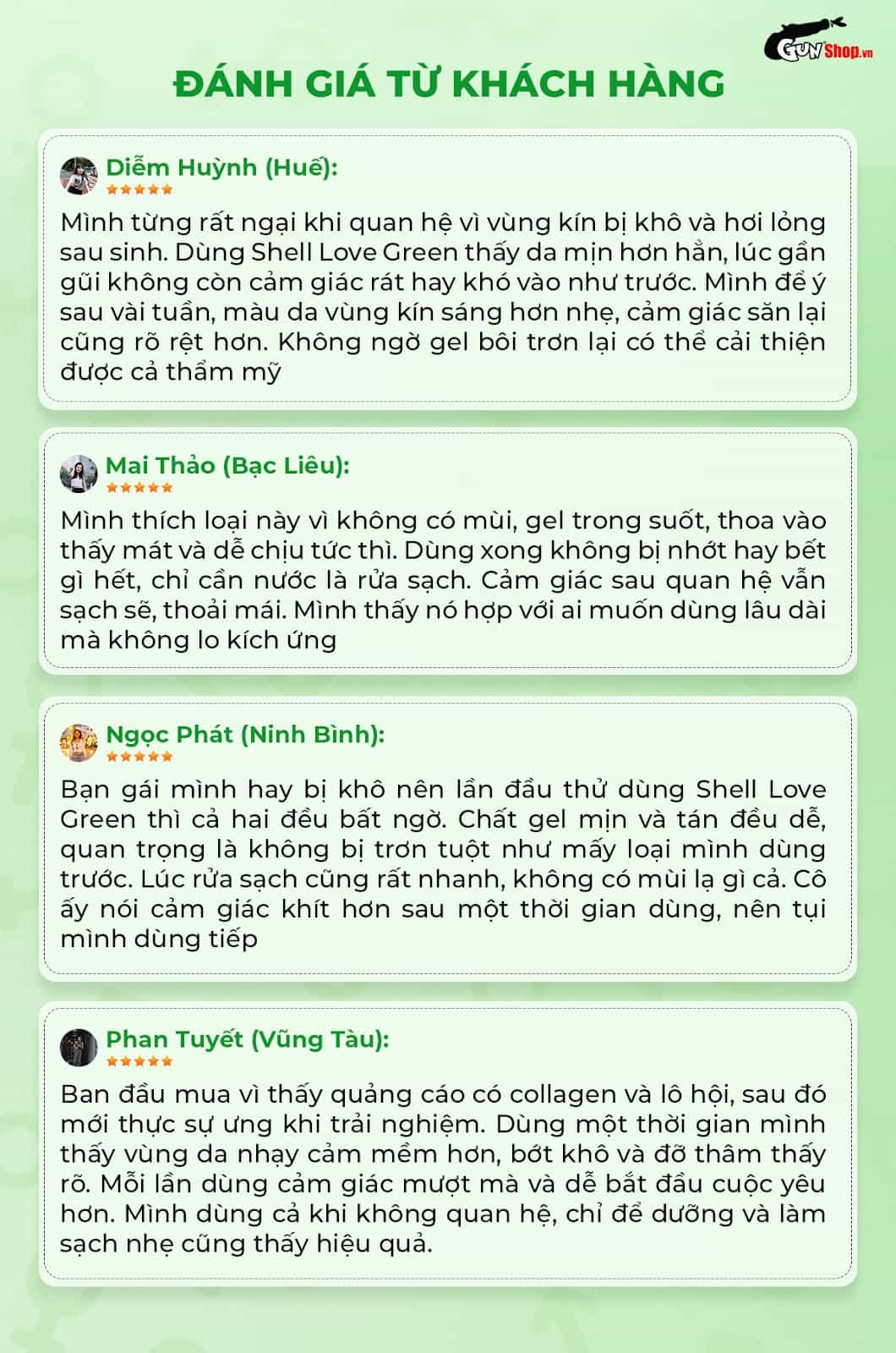 Đánh giá gel bôi trơn Shell Love Green từ khách hàng