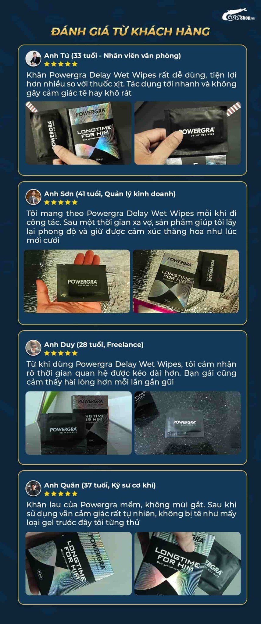 Đánh giá thực tế từ người dùng khăn lau Powergra Delay Wet Wipes