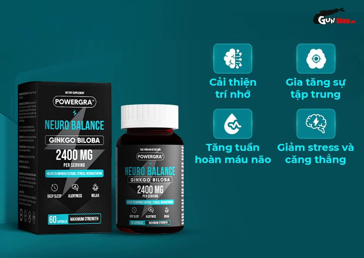 Viên uống bổ não, tăng cường trí nhớ Powergra Neuro Balance cao cấp tại Gunshop