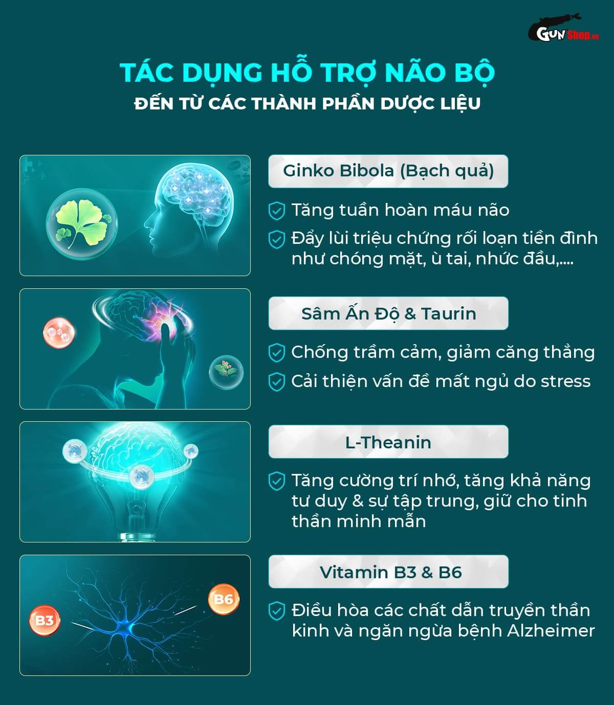 Viên uống bổ não, tăng cường trí nhớ Powergra Neuro Balance cao cấp tại Gunshop