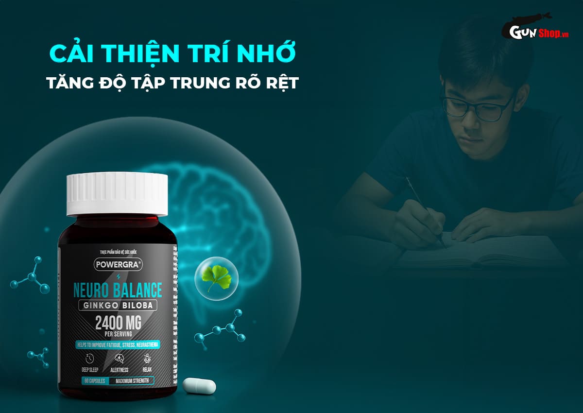 Viên uống bổ não, tăng cường trí nhớ Powergra Neuro Balance cao cấp tại Gunshop