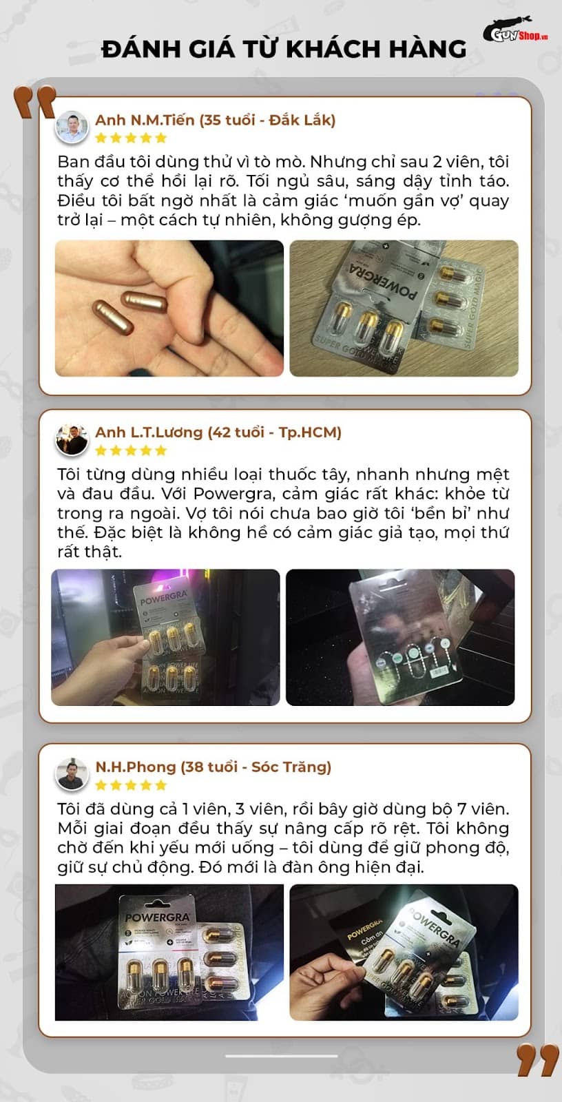 Phản hồi từ người dùng thực tế Powergra For Men - Bộ 2 vỉ 3 viên