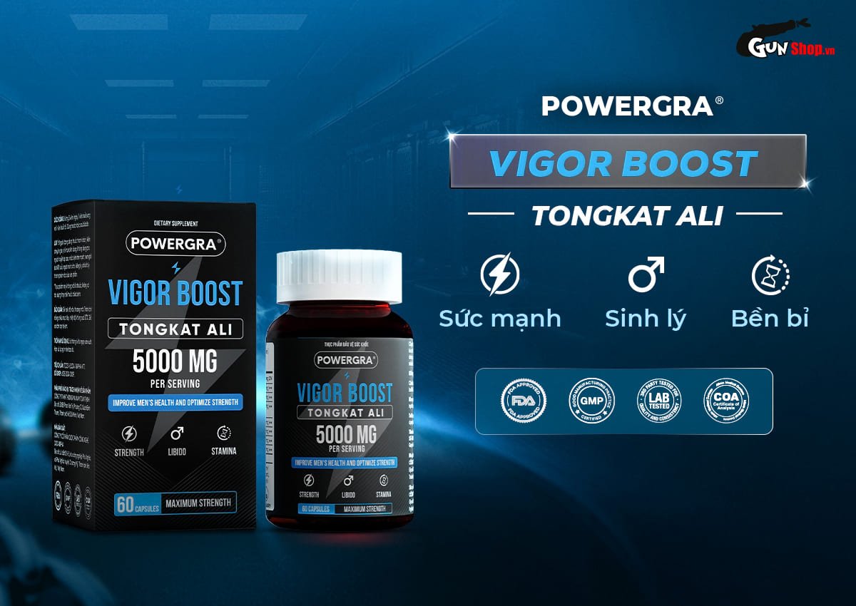 Viên uống phục hồi và tăng cường sinh lý nam giới Powergra Vigor Boost TongKat Ali Gunshop