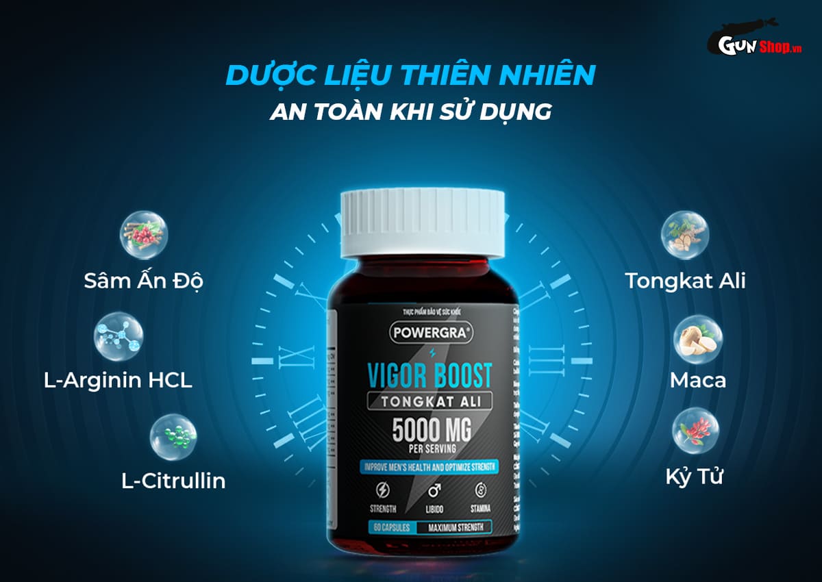 Viên uống phục hồi và tăng cường sinh lý nam giới Powergra Vigor Boost TongKat Ali Gunshop