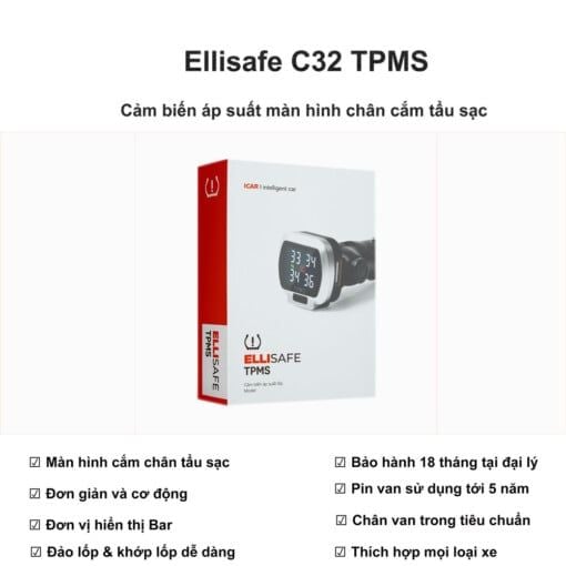 Cảm biến áp suất lốp màn hình cắm chân tẩu sạc C32