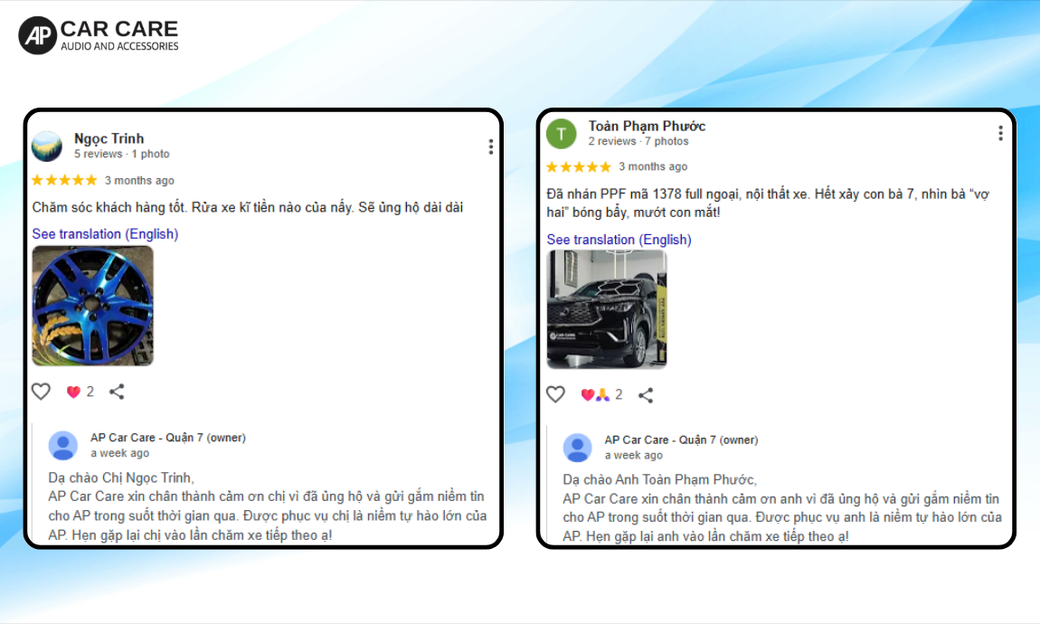 Khách hàng trải nghiệm dịch vụ tại AP Car Care