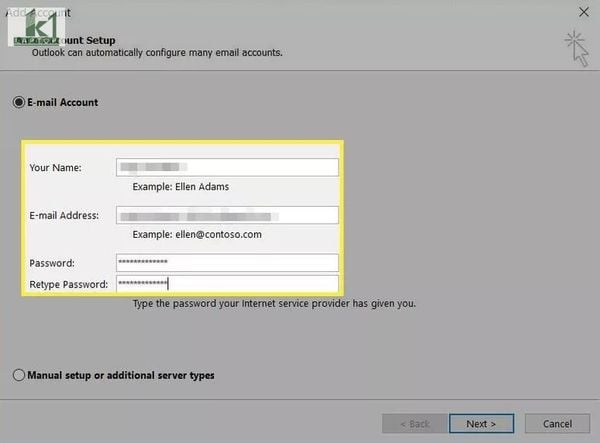 add gmail vao outlook