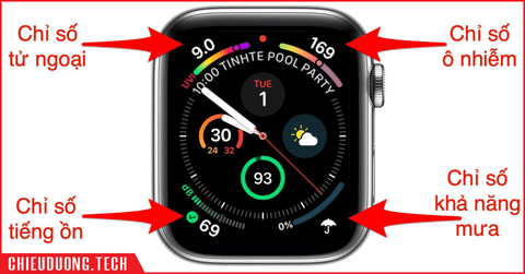 Sử dụng mặt đồng hồ Apple Watch để theo dõi thông tin thời tiết và môi trường