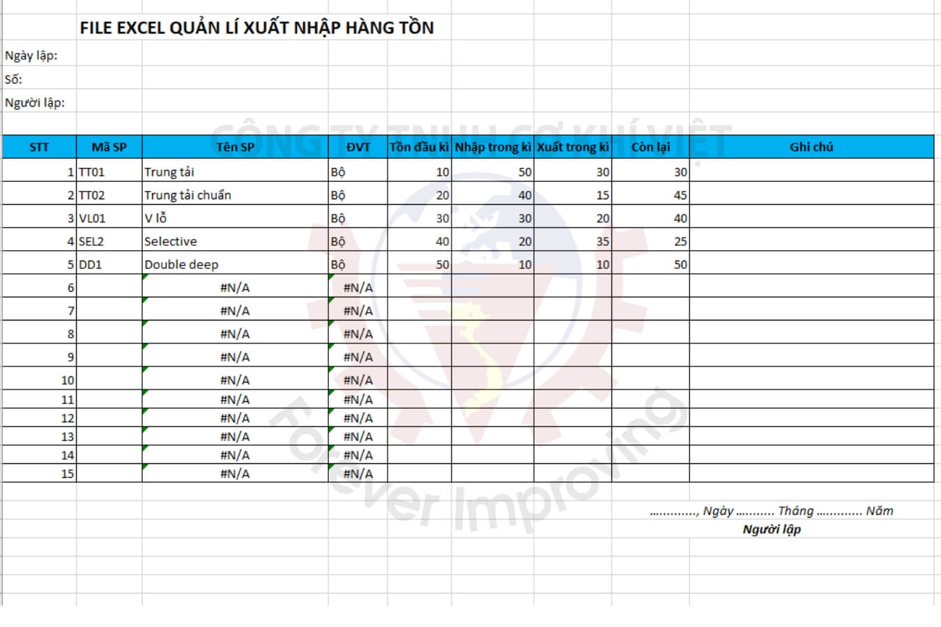 file excel kiểm hàng tồn