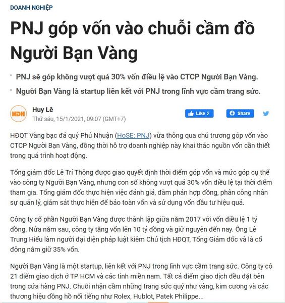 Báo chí nói gì về dịch vụ cầm kim cương Người Bạn Vàng