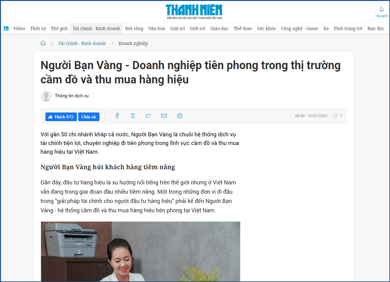 Báo điện tử Tiền Phong nói về Cầm đồ và Thu mua Người Bạn Vàng