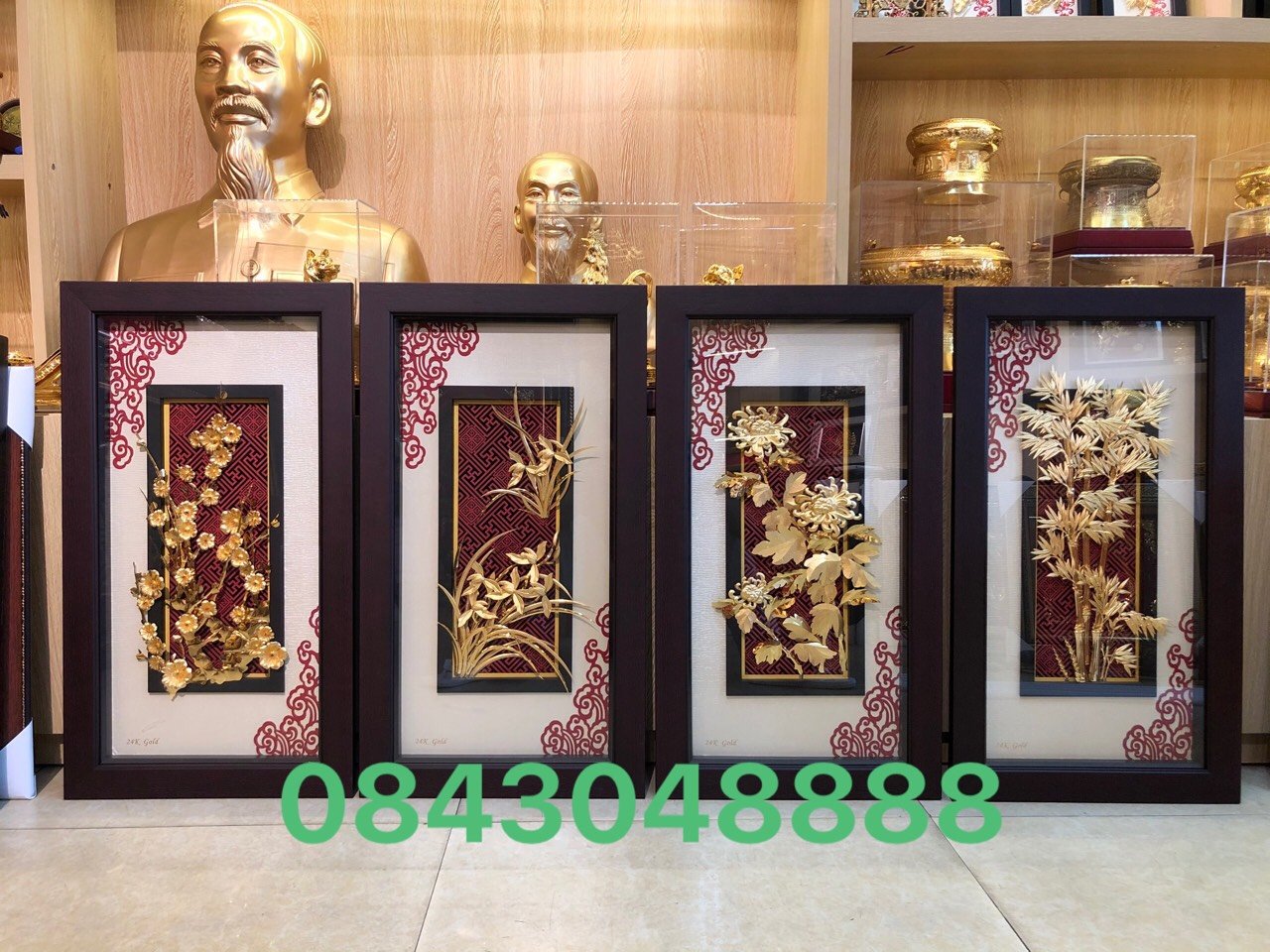TRANH TỨ QUÝ PHỦ VÀNG 24K