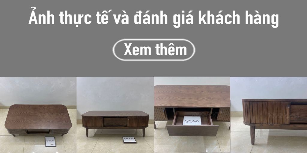 Ảnh thực tế và Đánh giá khách hàng Bàn trà Rustic nan gỗ dài