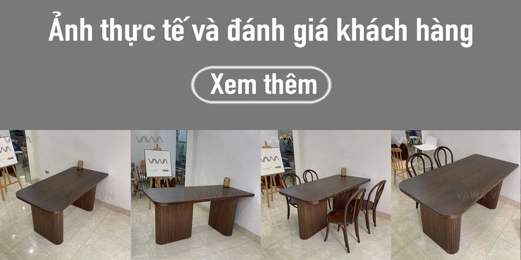 Ảnh thực tế và Đánh giá của khách hàng Bàn ăn rustic gỗ nan Ripple