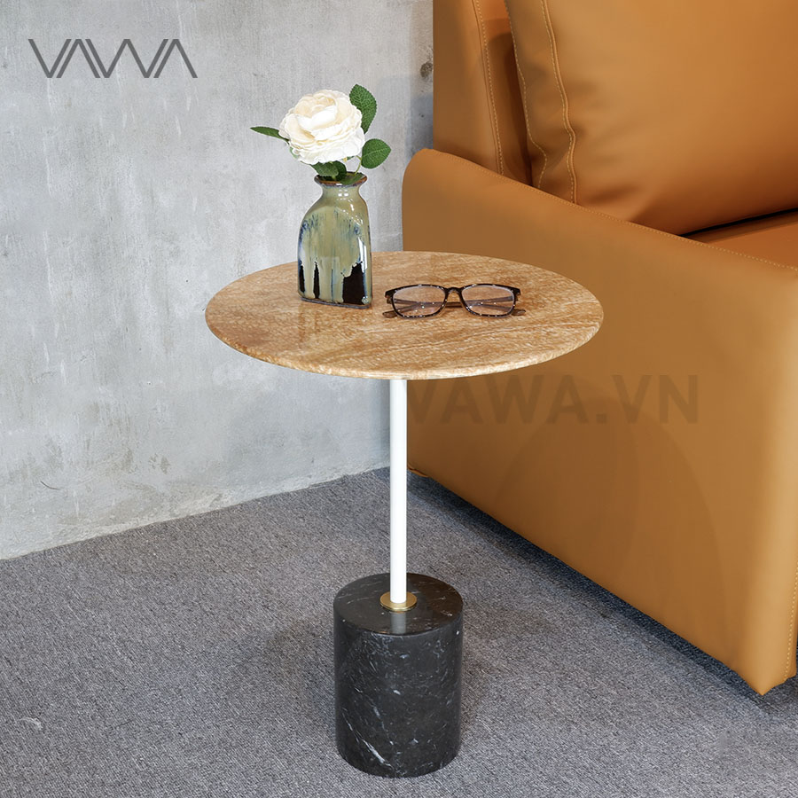 Bàn Tab sofa đẹp đá tự nhiên - Trụ thép sơn tĩnh điện - Desk Tab