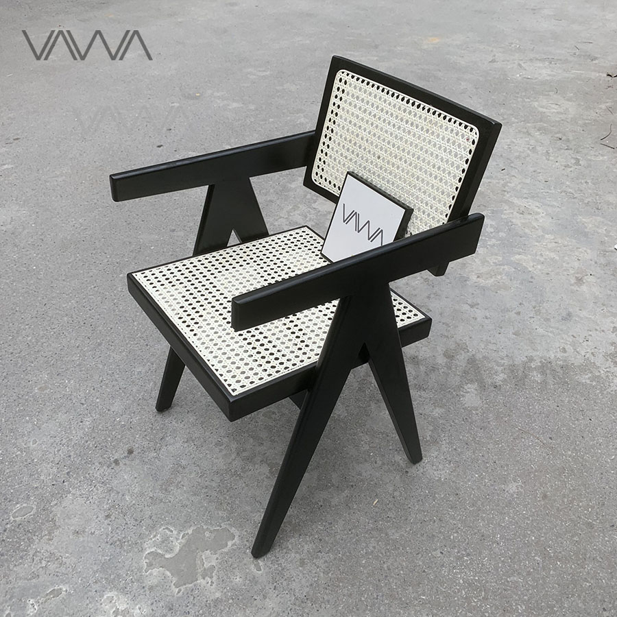 Ghế ăn ghế cafe Chandigarh chair ( Office Cane Chair ) gỗ mây